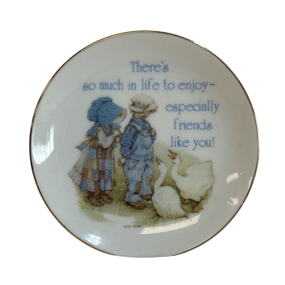 Holly Hobbie Lasting Treasures Porcelain Mini Plate Friends Like You 1978 4"